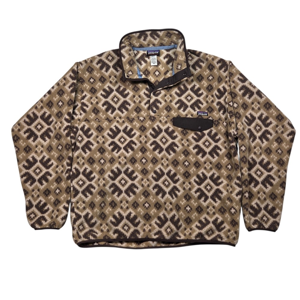 Patagonia Synchilla Aurora Retro Khaki Pullover Mens XL Brown Snap-T Jacket